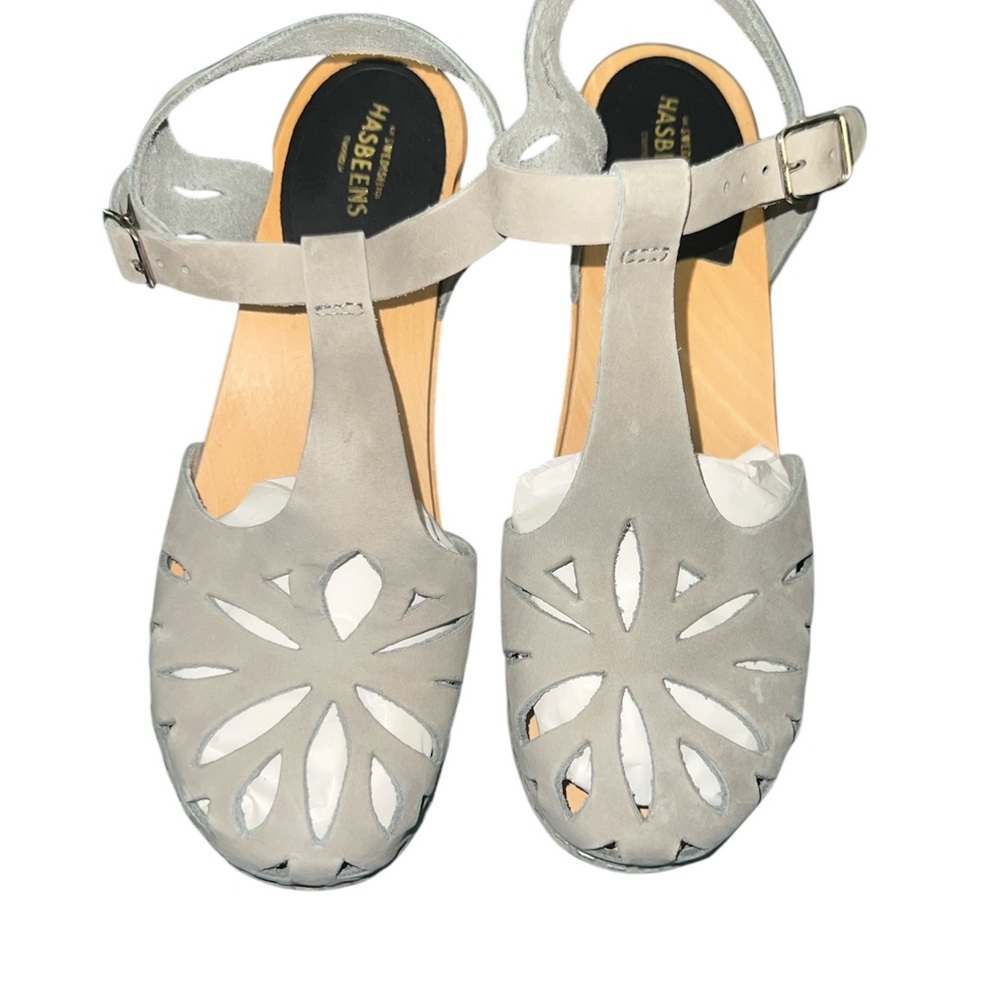 Swedish Hasbeens Gray Block Heels Size 38